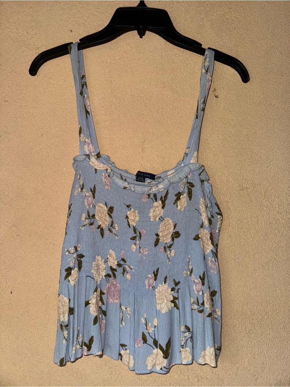 American Eagle Outfitters Light Blue Floral Smocked Tank